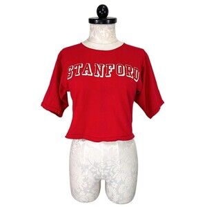 Vintage Russell Athletics Stanford Ringer Crop Top T-Shirt Medium